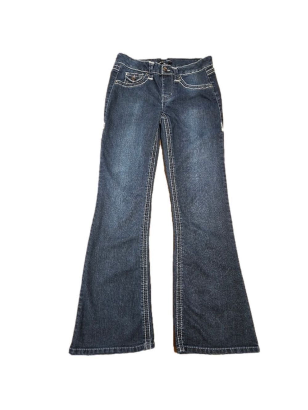 FADE TO BLUE WOMEN'S MODERN FLAIR STRETCH TECHNOLOGY BOLD STITCH JEANS SIZE 29